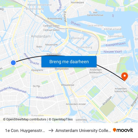 1e Con. Huygensstraat to Amsterdam University College map
