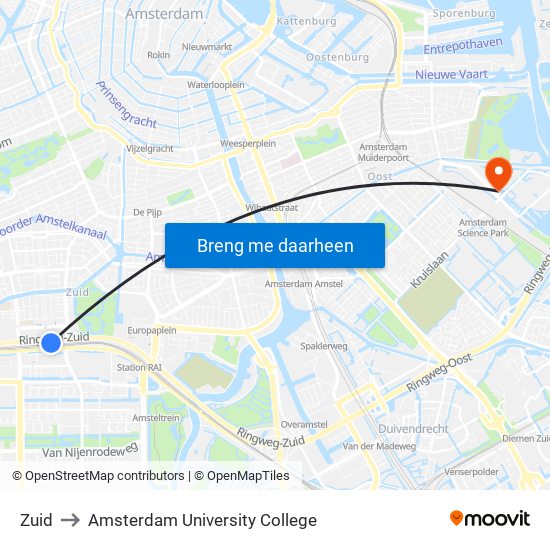 Zuid to Amsterdam University College map