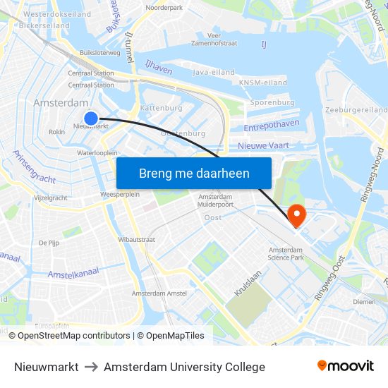 Nieuwmarkt to Amsterdam University College map