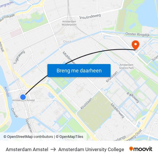 Amsterdam Amstel to Amsterdam University College map
