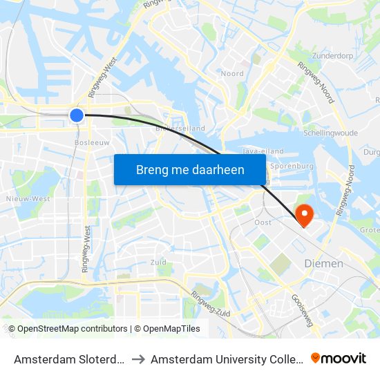 Amsterdam Sloterdijk to Amsterdam University College map