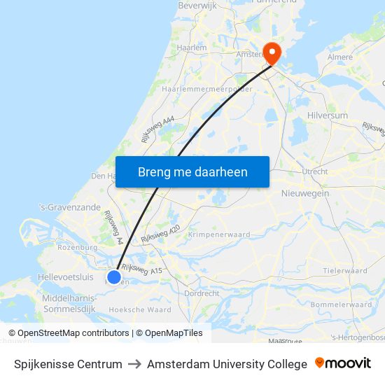 Spijkenisse Centrum to Amsterdam University College map