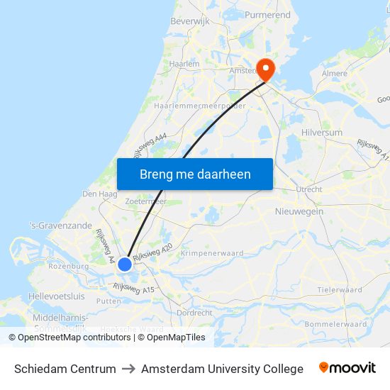 Schiedam Centrum to Amsterdam University College map
