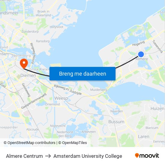 Almere Centrum to Amsterdam University College map