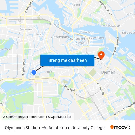 Olympisch Stadion to Amsterdam University College map