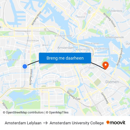 Amsterdam Lelylaan to Amsterdam University College map