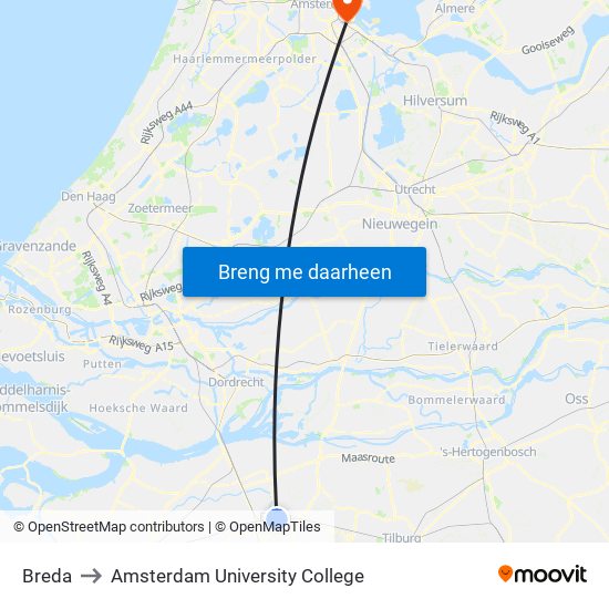 Breda to Amsterdam University College map