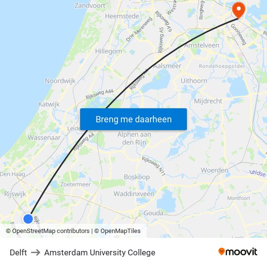 Delft to Amsterdam University College map