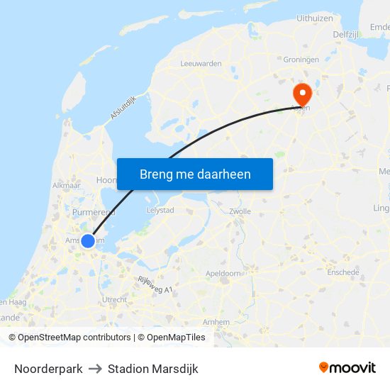 Noorderpark to Stadion Marsdijk map