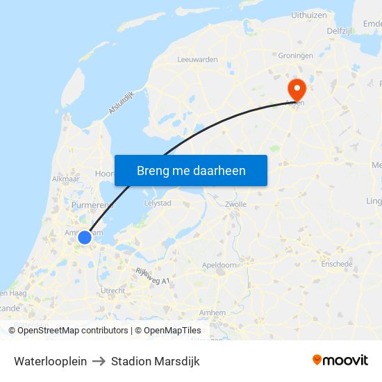 Waterlooplein to Stadion Marsdijk map