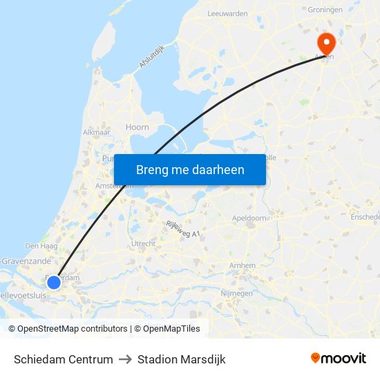 Schiedam Centrum to Stadion Marsdijk map