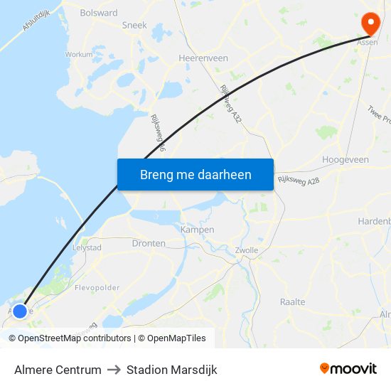 Almere Centrum to Stadion Marsdijk map
