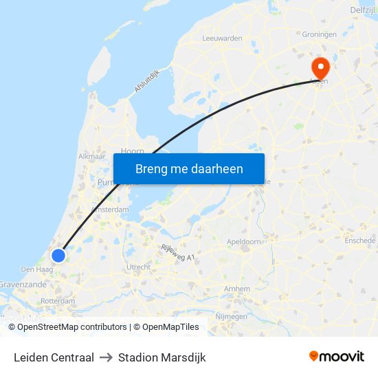 Leiden Centraal to Stadion Marsdijk map