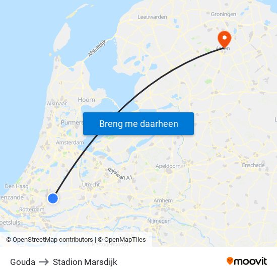 Gouda to Stadion Marsdijk map