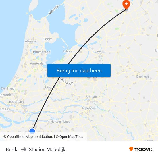 Breda to Stadion Marsdijk map