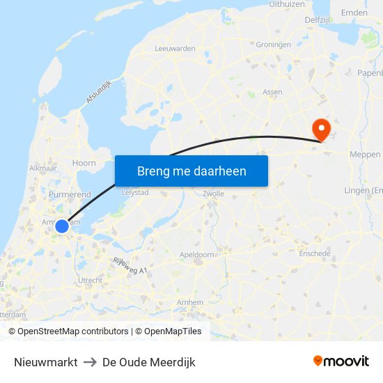 Nieuwmarkt to De Oude Meerdijk map