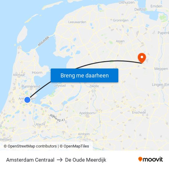 Amsterdam Centraal to De Oude Meerdijk map