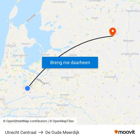 Utrecht Centraal to De Oude Meerdijk map