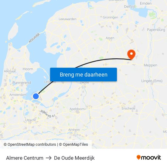 Almere Centrum to De Oude Meerdijk map