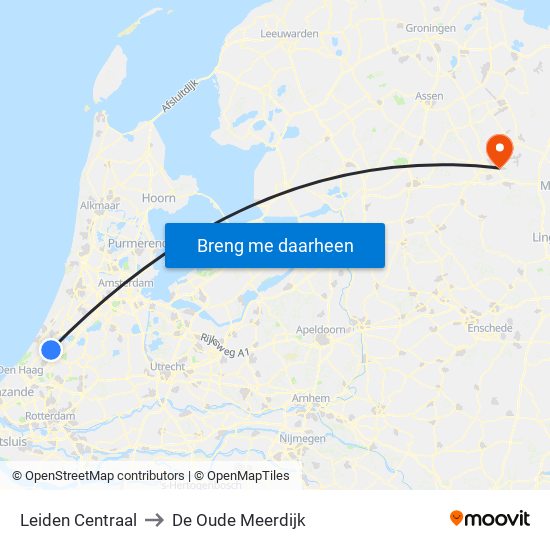 Leiden Centraal to De Oude Meerdijk map