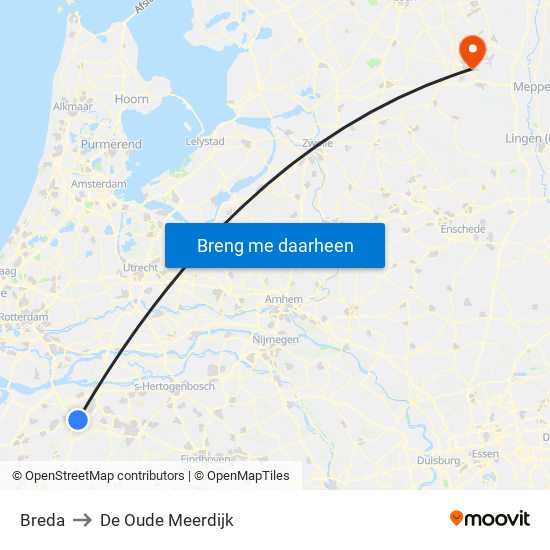 Breda to De Oude Meerdijk map