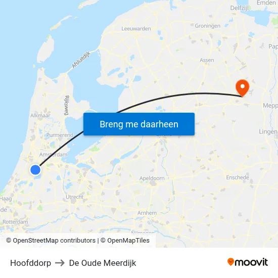 Hoofddorp to De Oude Meerdijk map