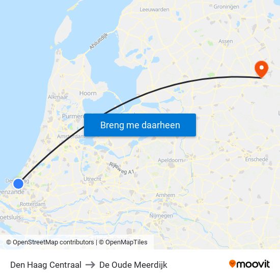 Den Haag Centraal to De Oude Meerdijk map