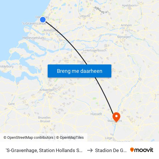 'S-Gravenhage, Station Hollands Spoor (Perron A) to Stadion De Geusselt map