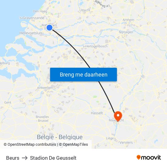 Beurs to Stadion De Geusselt map