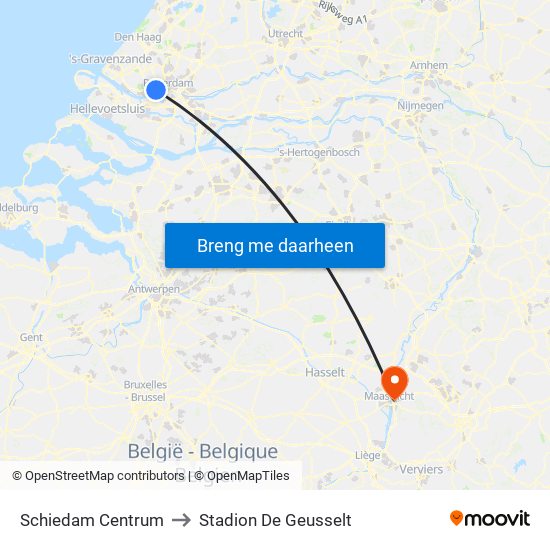 Schiedam Centrum to Stadion De Geusselt map