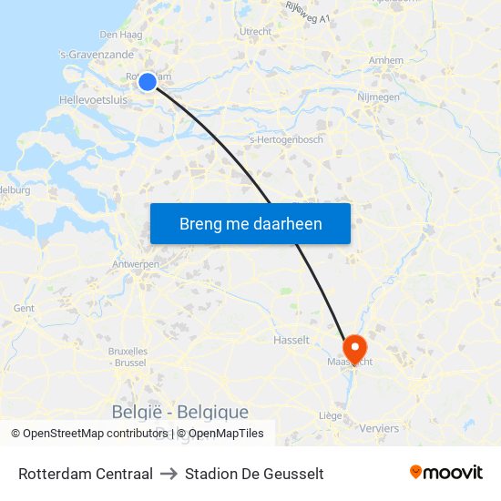 Rotterdam Centraal to Stadion De Geusselt map