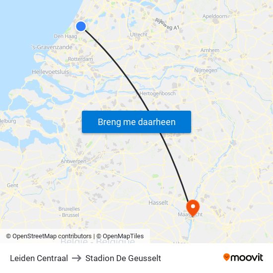 Leiden Centraal to Stadion De Geusselt map