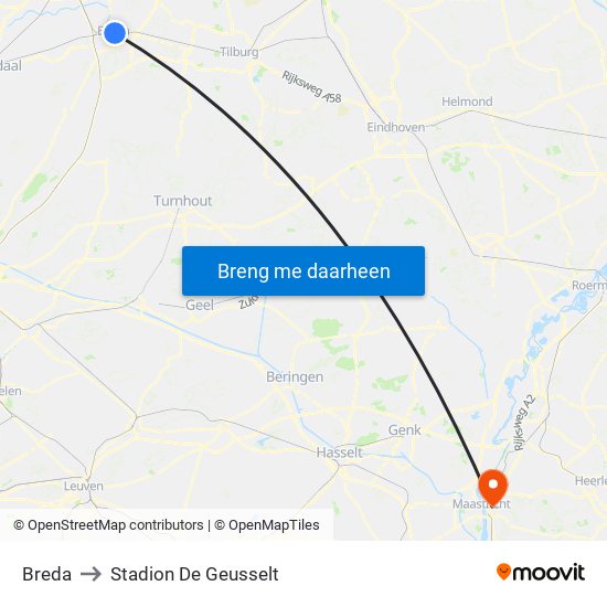 Breda to Stadion De Geusselt map