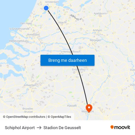 Schiphol Airport to Stadion De Geusselt map