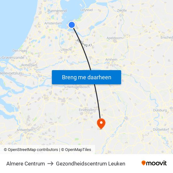 Almere Centrum to Gezondheidscentrum Leuken map