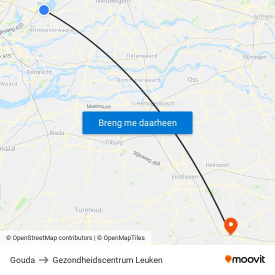 Gouda to Gezondheidscentrum Leuken map