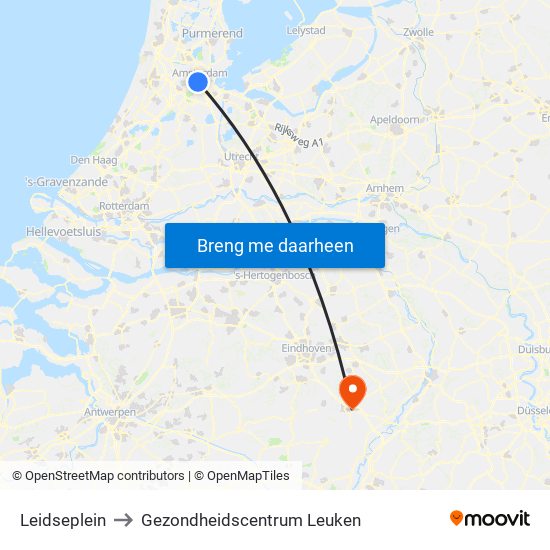 Leidseplein to Gezondheidscentrum Leuken map