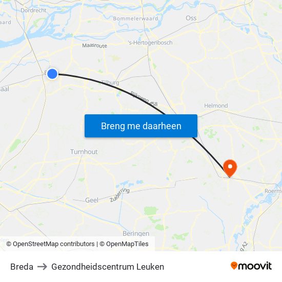 Breda to Gezondheidscentrum Leuken map
