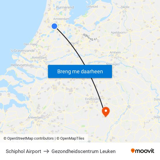 Schiphol Airport to Gezondheidscentrum Leuken map
