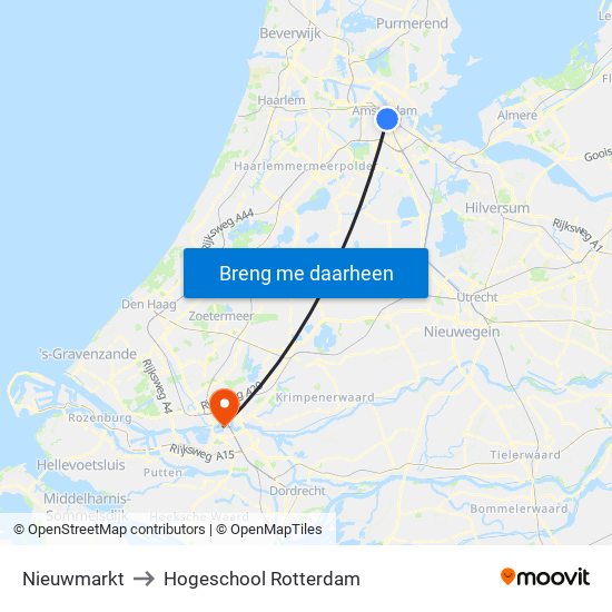 Nieuwmarkt to Hogeschool Rotterdam map