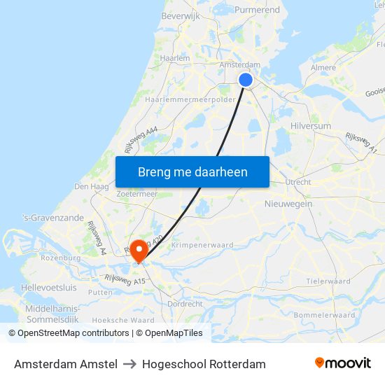 Amsterdam Amstel to Hogeschool Rotterdam map
