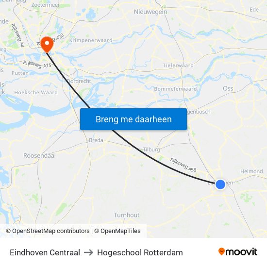 Eindhoven Centraal to Hogeschool Rotterdam map