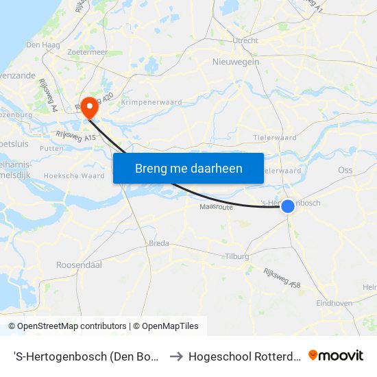 'S-Hertogenbosch (Den Bosch) to Hogeschool Rotterdam map