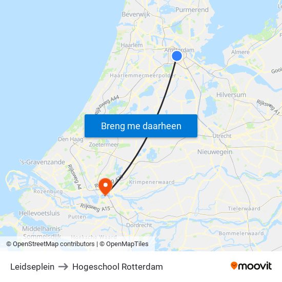 Leidseplein to Hogeschool Rotterdam map