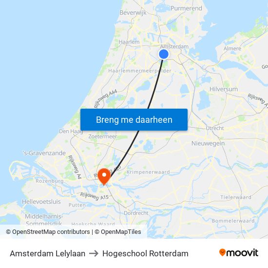 Amsterdam Lelylaan to Hogeschool Rotterdam map