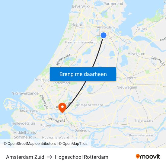 Amsterdam Zuid to Hogeschool Rotterdam map