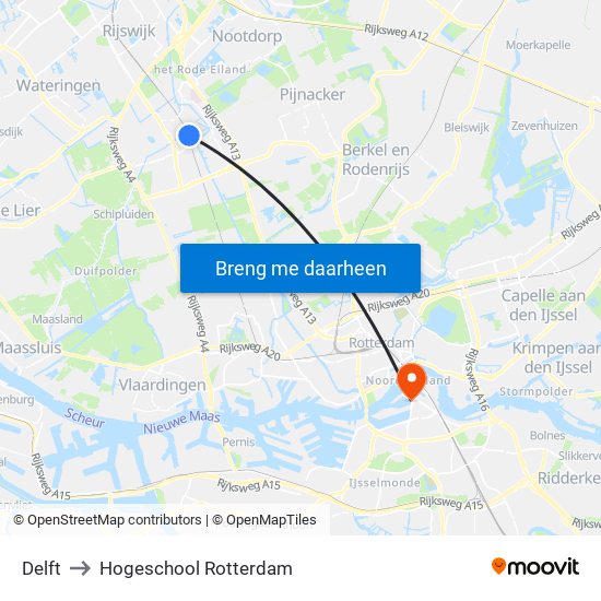 Delft to Hogeschool Rotterdam map