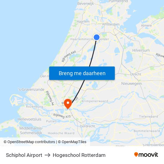 Schiphol Airport to Hogeschool Rotterdam map