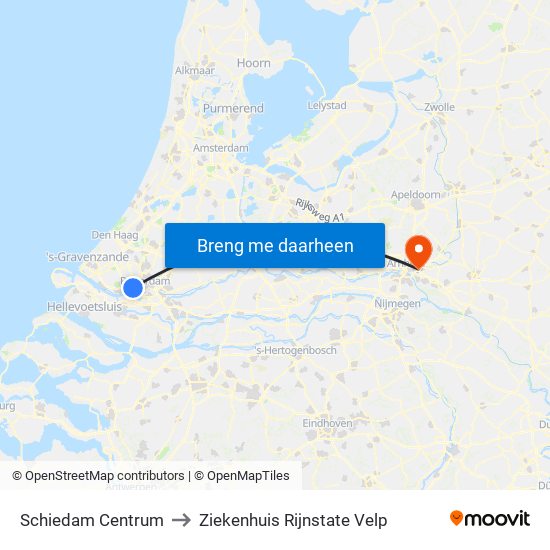 Schiedam Centrum to Ziekenhuis Rijnstate Velp map