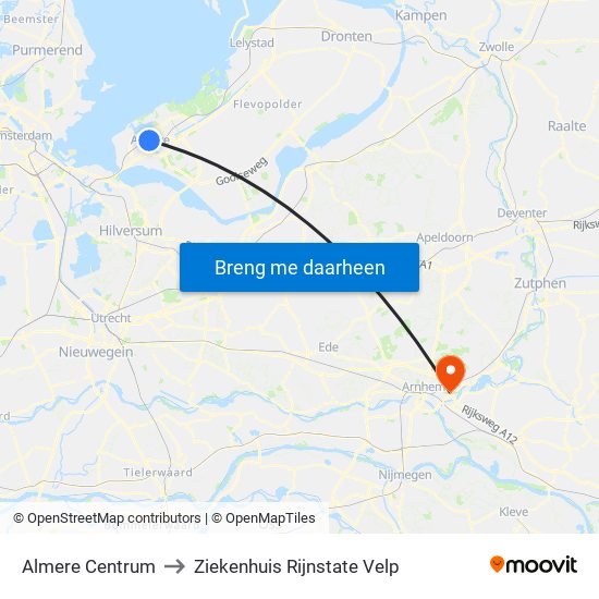 Almere Centrum to Ziekenhuis Rijnstate Velp map